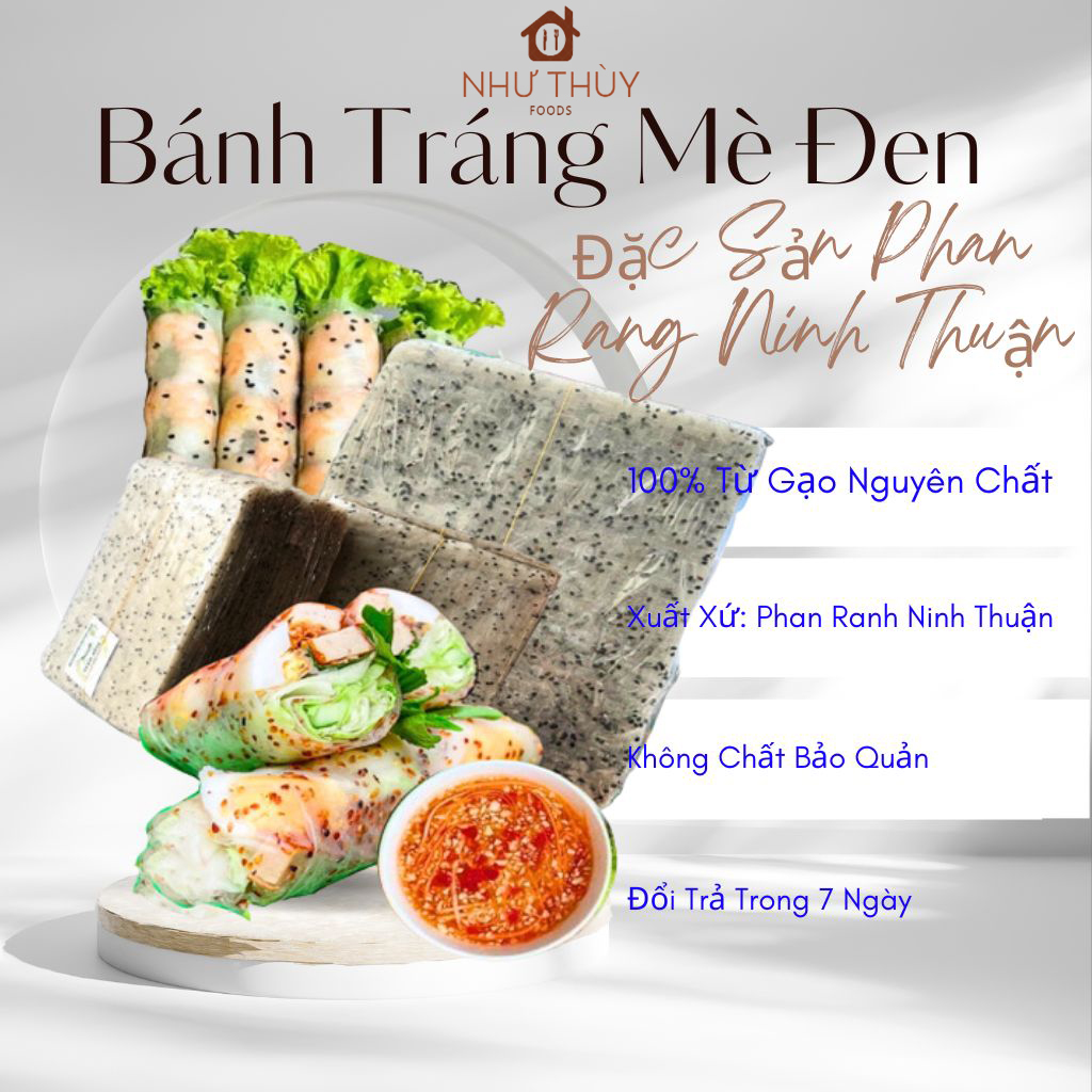 Bánh tráng mè đen hữu cơ đặc sản Phan Rang Ninh Thuận dùng nhúng nước cuốn gỏi loại xấp 1KG