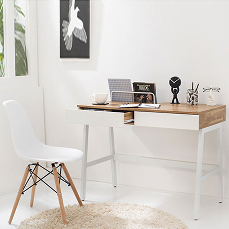 Bàn làm việc, học tập 2 ngăn kéo IBIE Terry mặt gỗ chân sắt sơn tĩnh điện, tùy chọn màu sắc, phong cách hiện đại, thiết kế thông minh, tiện ích