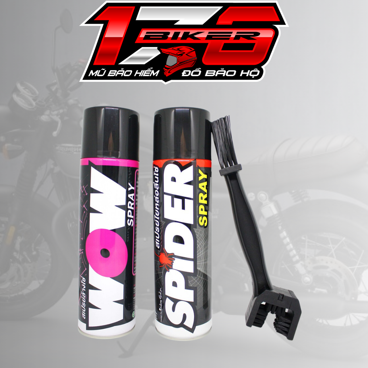 (Tặng bàn chải sên) Combo rửa sên và dưỡng sên WOW + SPIDER (600ML) dạng keo bám dính cực lâu - BIKER 176 - Mũ bảo hiểm & Dầu nhớt Vũng Tàu