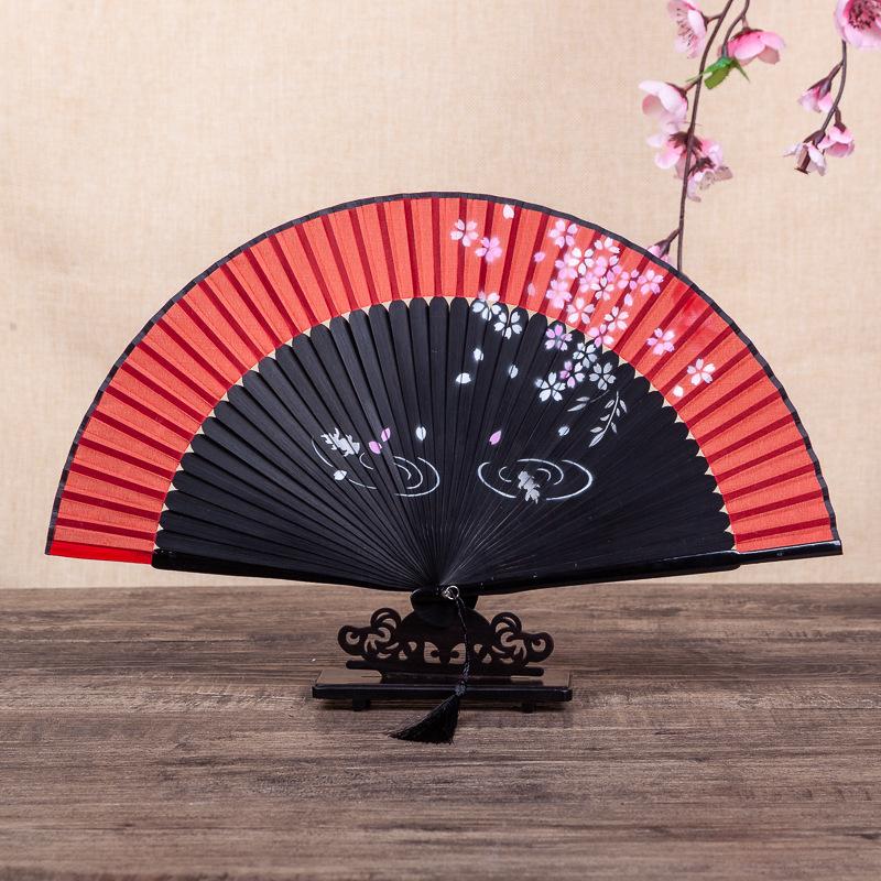 Quạt cổ phong dây tuyến mẫu viền mỏng hoa đào đồ cổ trang trung quốc cổ phong cổ đại Quạt xếp cầm tay phong cách Trung Quốc