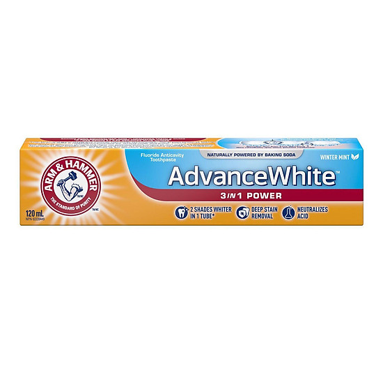 Kem đánh răng Advancewhite hiệu Arm& Hammer Mỹ- 120 gram trắng răng rõ rệt, chống hình thành mảng bá