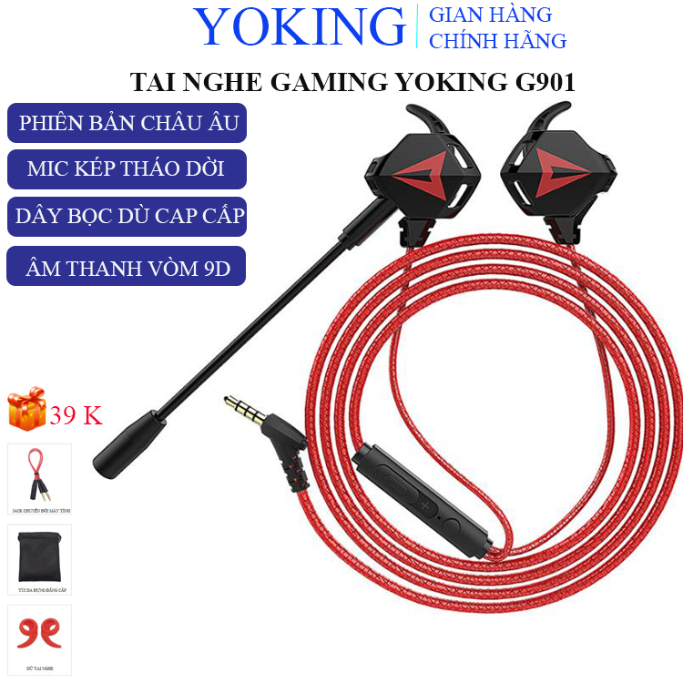 Tai nghe gaming Yoking G901 mic kép Jack 3.5, type C hỗ trợ chơi game trên điện thoại, máy tính