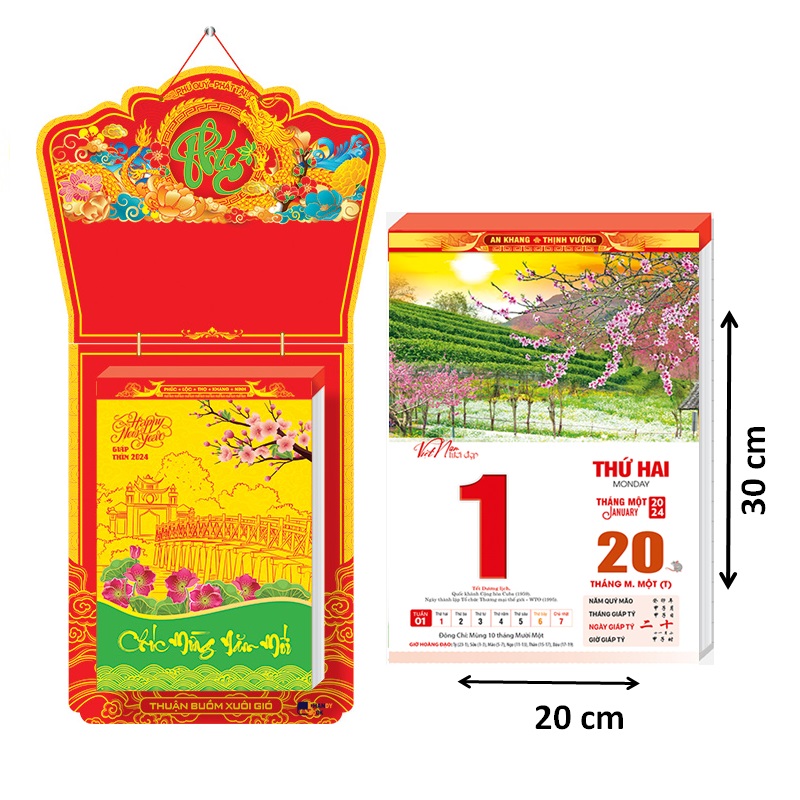 Lịch bloc 2024 - bloc lịch cỡ lớn kích thước 20 x 30 cm – lịch phong cảnh