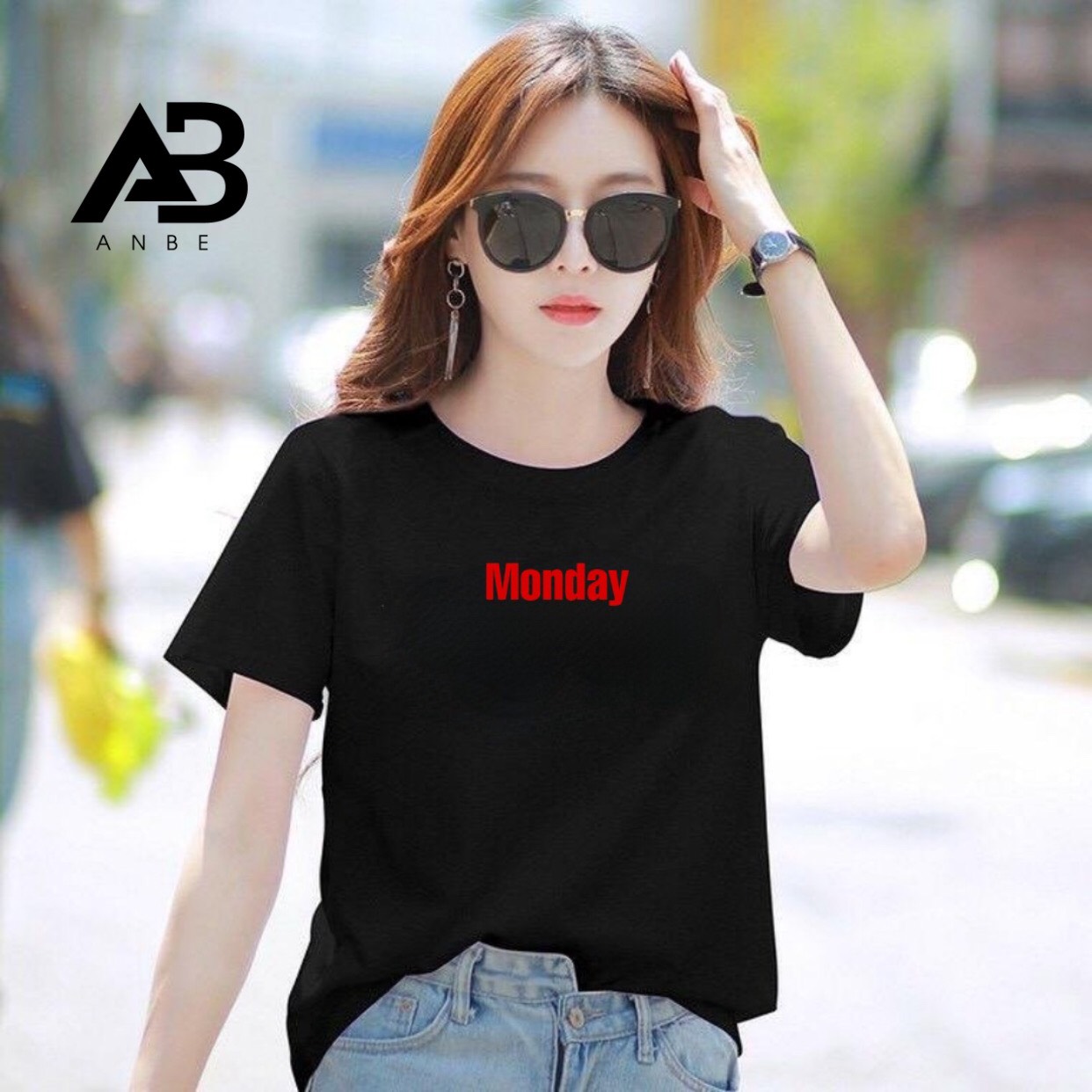 Aó thun nữ tay lỡ phong cách Hàn Quốc vải dày mịn Thời Trang ANBE. Chữ VALENTINO Đơn sắc