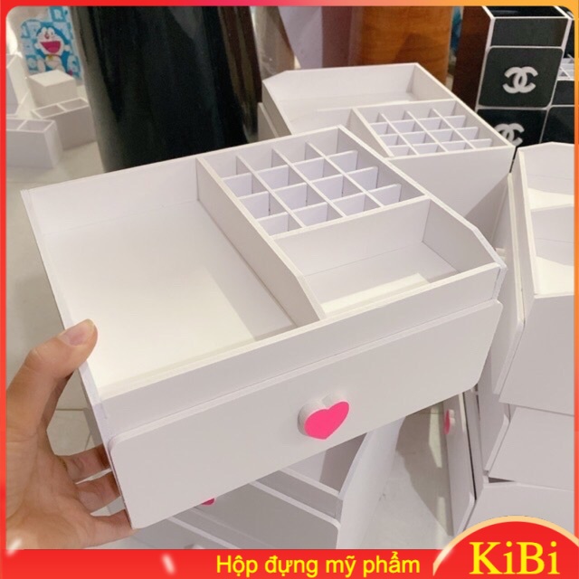 Kệ đựng mỹ phẩm nhỏ trắng tim hồng 16 ô son 25cm