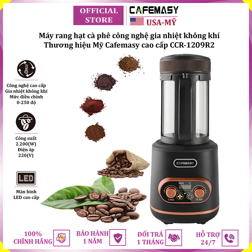 Máy rang hạt cà phê công nghệ gia nhiệt không khí thương hiệu Mỹ Cafemasy cao cấp CCR-1209R2 - Hàng Chính Hãng