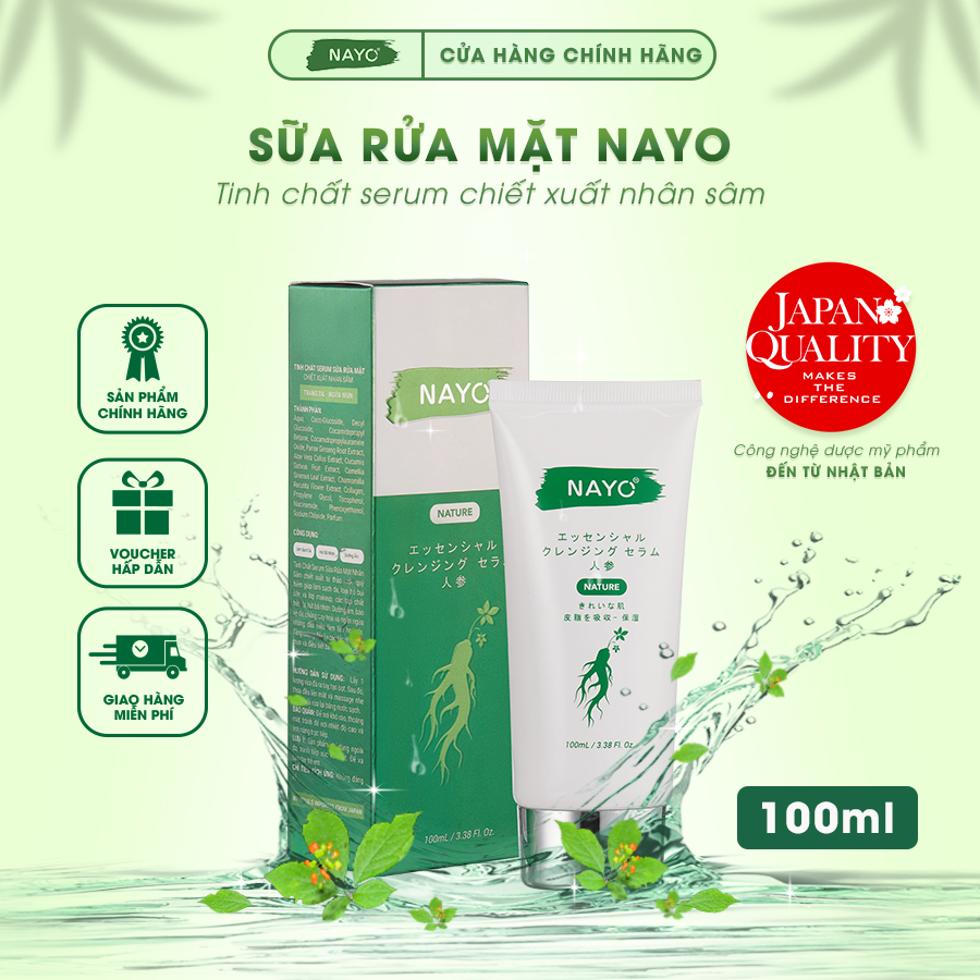Sữa rửa mặt nhân sâm nayo, tinh chất serum, trắng da, mờ thâm, ngừa mụn. 100ml