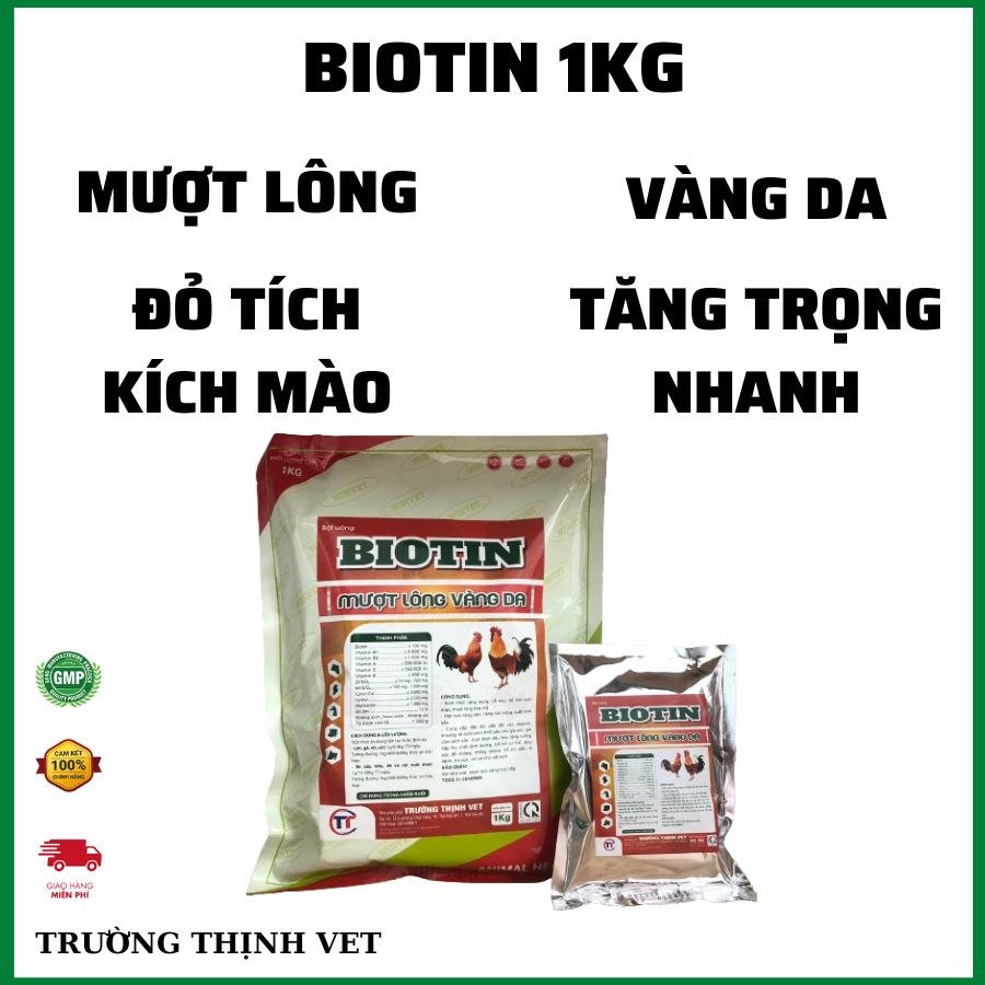  "Hoàn tiền đến 10%" Vỗ béo tăng trọng BIOTIN 1Kg  có 5 gói 200g  đỏ tích kích mào vàng lông đẹp mã. Thú y Trường Thịnh 