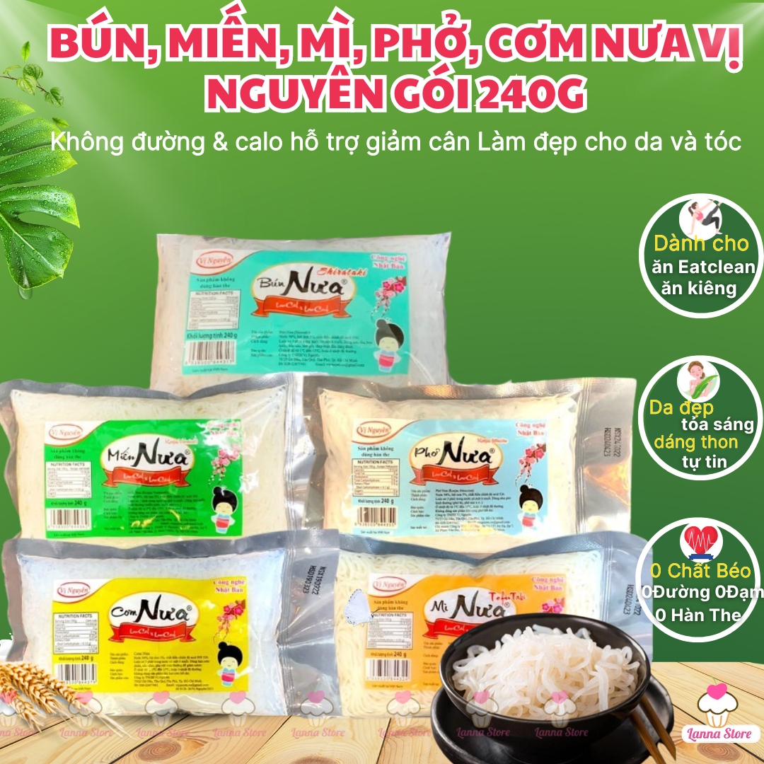 Cơm Nưa Bún nưa Phở nưa Mỳ nưa Miến nưa Shirataki Vị Nguyên 240gr ăn Das Keto Low carb dai ngon healthy