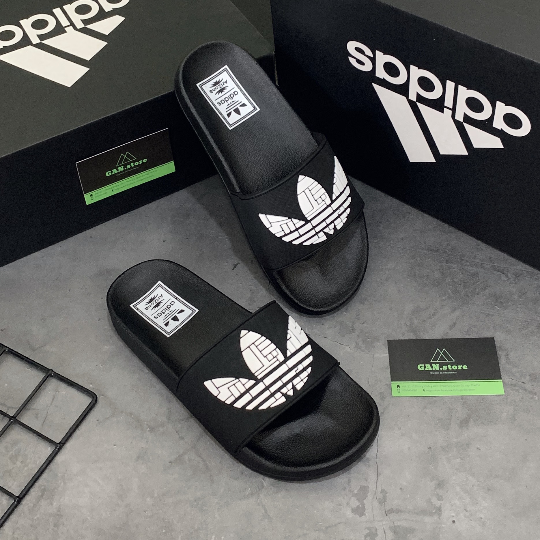 Dép adidas adilette đen logo 3 lá - dép full box hcm