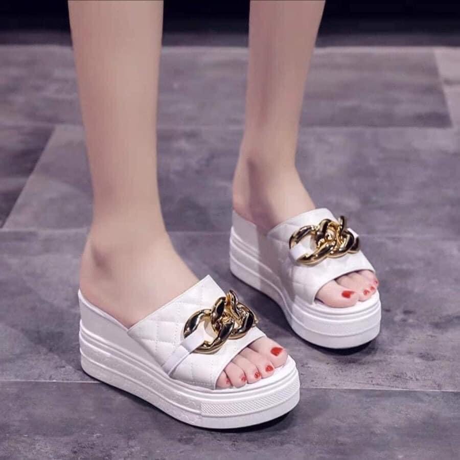 Dép xuồng quai da phối xích 9p cao cấp