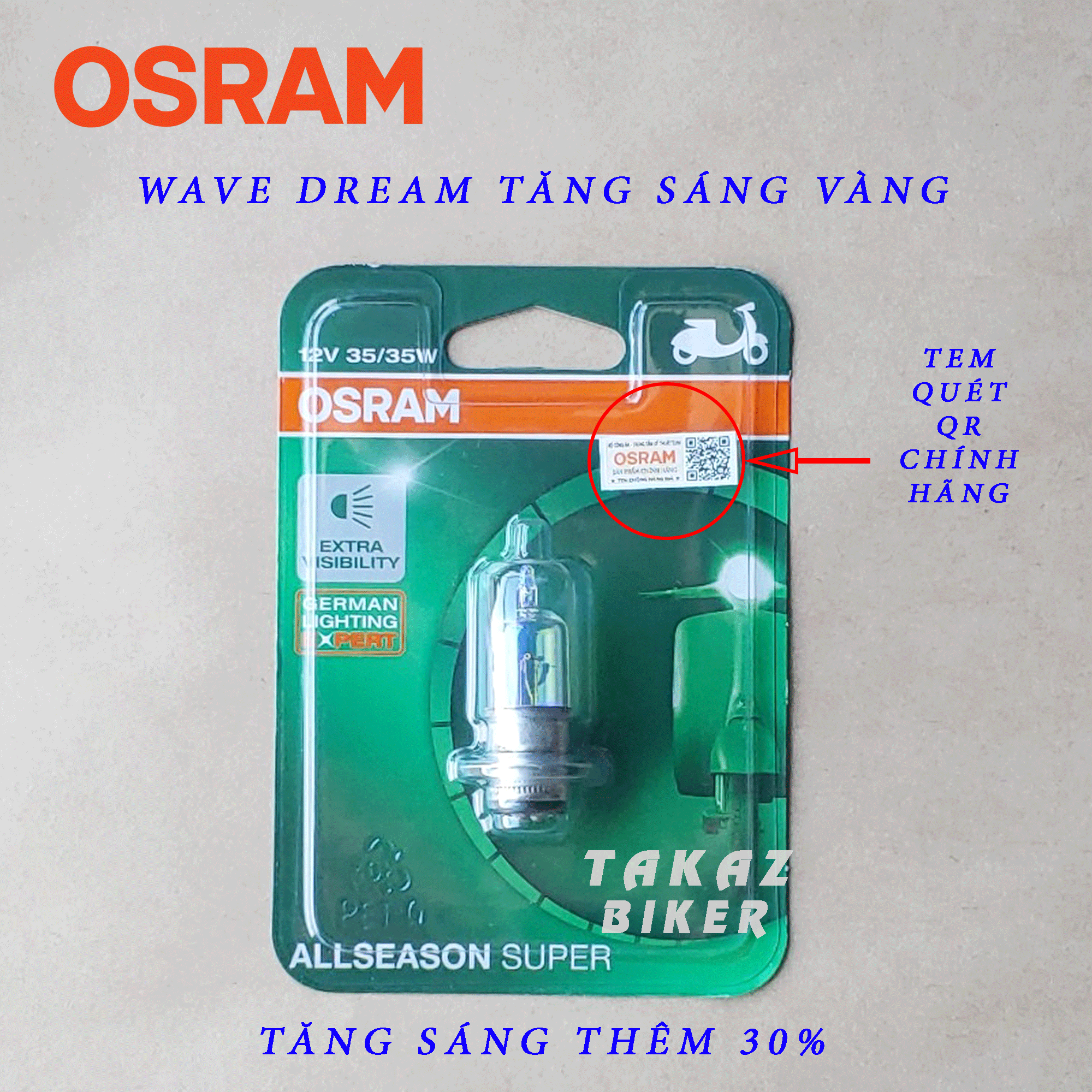 [HCM]Bóng đèn HALOGEN OSRAM T19 - Tăng sáng vàng nắng nhẹ +30% 35W Xe Dr Wave Wave 100 Future 1