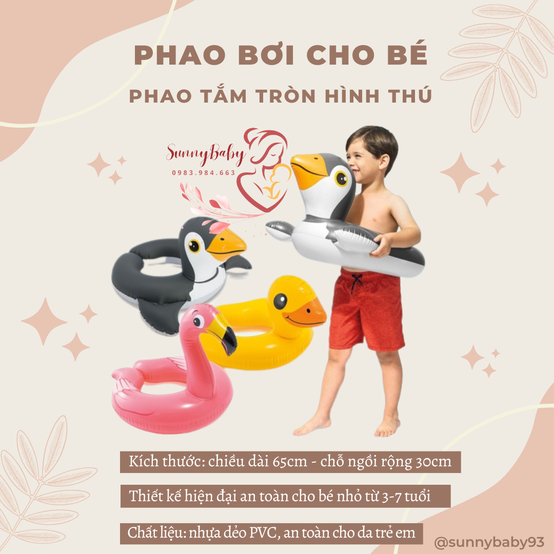 Phao bơi cho bé gía tốt an toàn - phao bơi tròn hình thú đáng yêu cho bé - phao tập boi hàng chính hãng intex việt nam