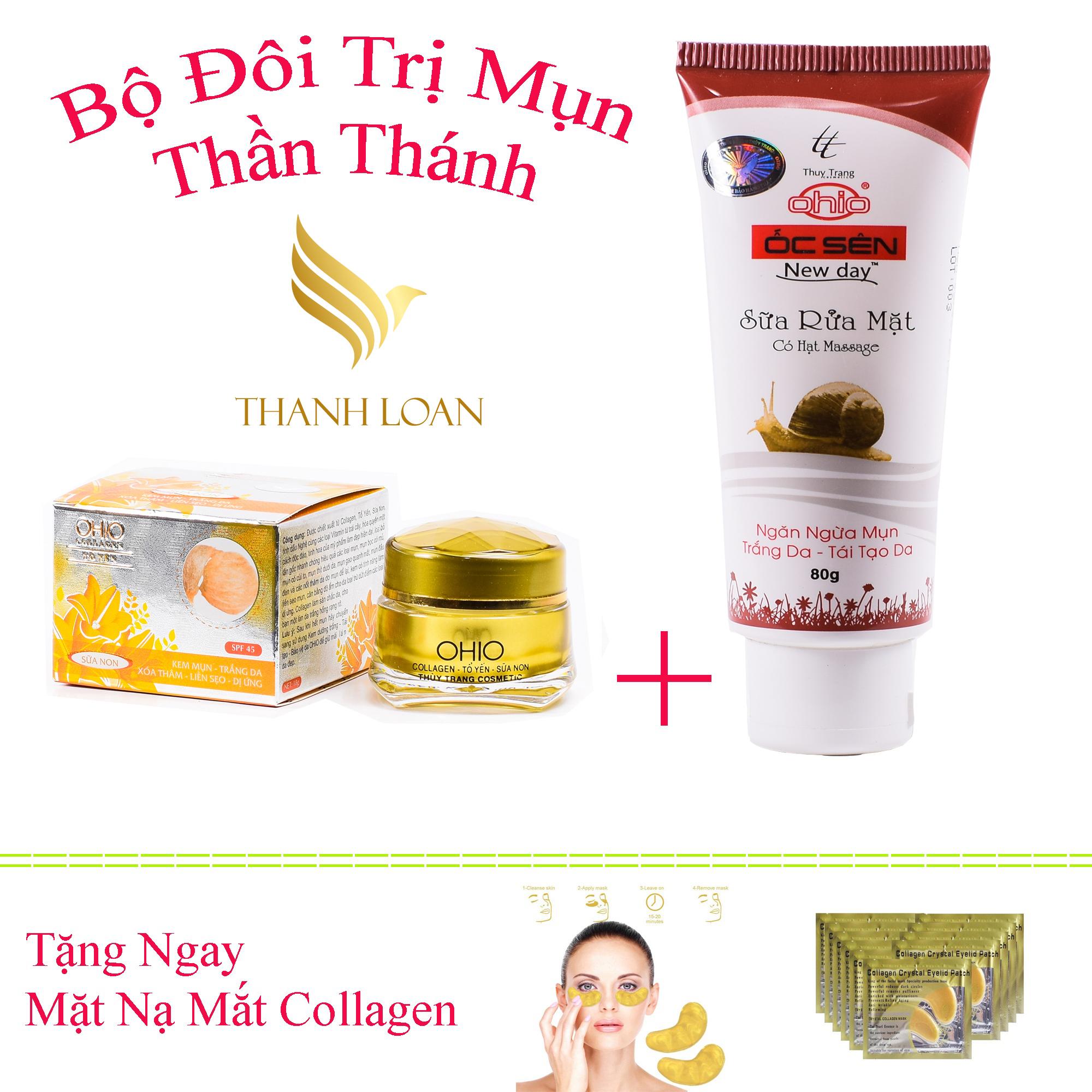 [HCM]Combo Kem mụn- Trắng da- Xóa thâm- Liền sẹo- Dị ứng- Sữa non- Tổ yến 18(g) + Sữa rửa mặt ngăn ngừa mụn - Dưỡng trắng - Tái Tạo da OHIO Ốc Sên New Day - Tặng ngay mặt nạ mắt collagen - Xinh Xinh