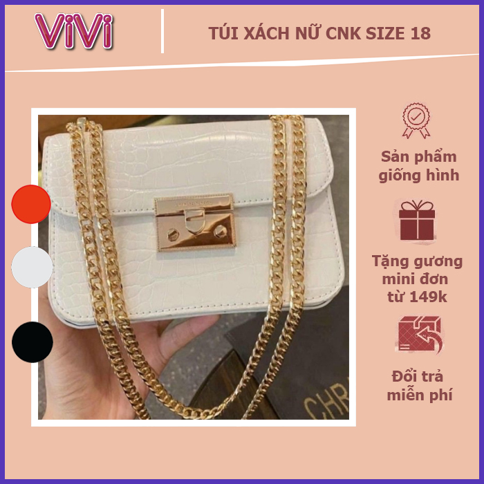 _ Túi xách CNK nữ vân da rắn, túi đeo chéo đeo vai khóa cài phong cách đơn giản Hàn Quốc size 18, túi đeo chéo nữ chất lượng cao đi làm đi chơi - ViVi Boutique