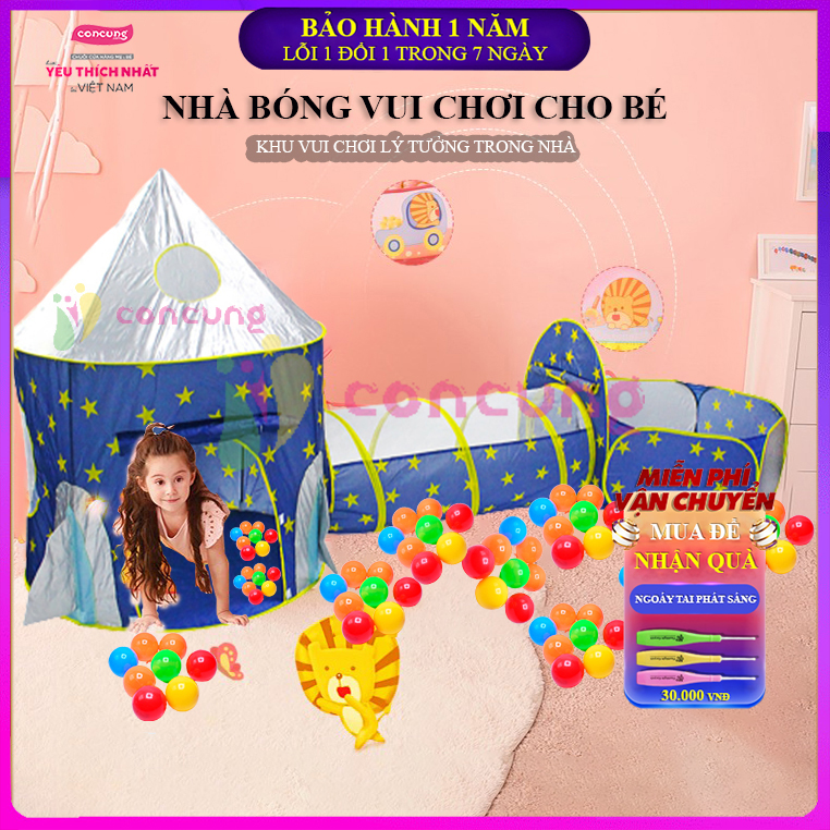 Nhà bóng cho bé, lều bóng tự bung gấp gọn, sản phẩm thiết kế theo kiểu khu vui chơi tại nhà, Đồ chơi trẻ em Bảo hành 12 tháng lỗi 1 đổi 1 trong 7 ngày