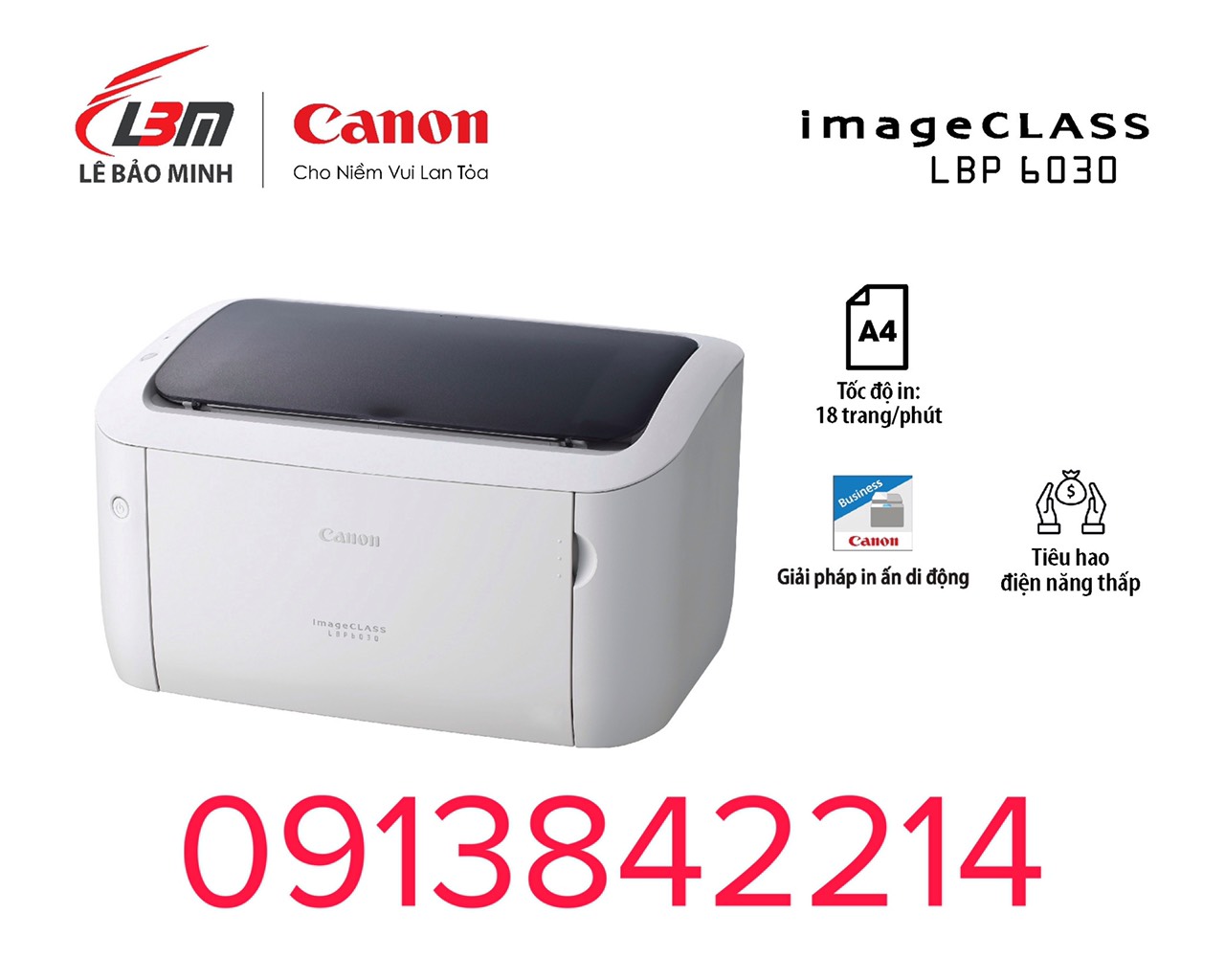 Máy in Canon laser LBP 6030 - Hàng chính hãng Lê Bảo Minh,in đen trắng 1 mặt