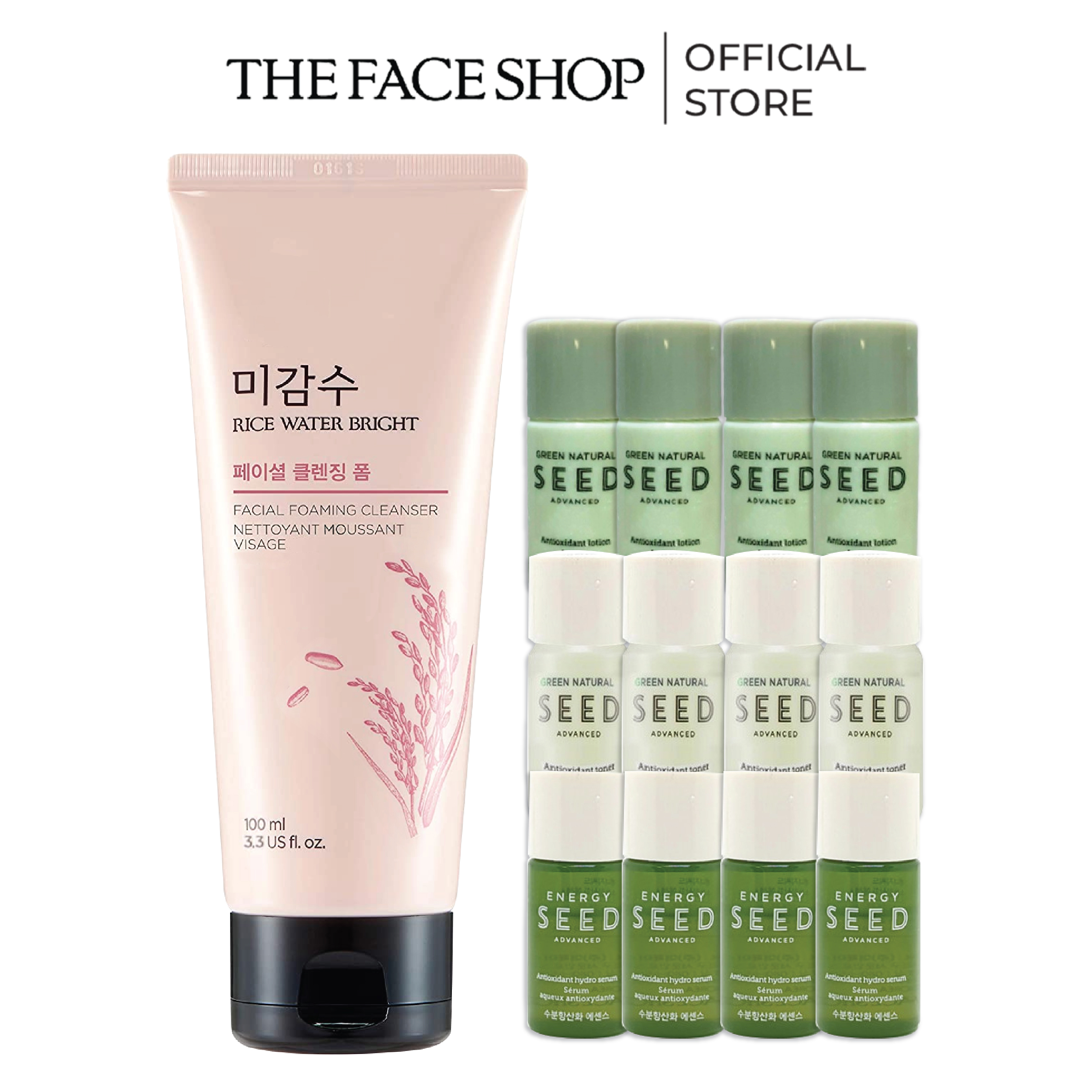 Combo sữa rửa mặt thefaceshop 100ml+bộ dưỡng chăm sóc da 5mlx12