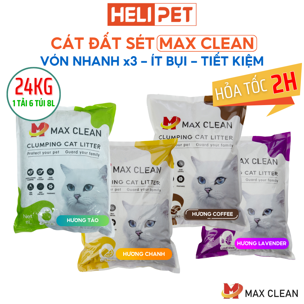 [1 tải 6 bịch 24Kg] Cát Mèo Cát Vệ Sinh Cho Mèo Max Clean - HELIPET