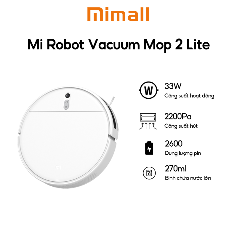 Robot hút bụi xiaomi vacuum mop 2 lite eu | chính hãng - bảo hành 12 tháng