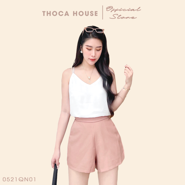 Quần short nữ lưng thun trơn nâu, đen THOCA HOUSE thoải mái, thoáng mát mặc nhà, đi chơi, đi làm