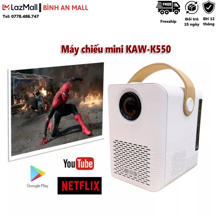 Máy chiếu phim di động, máy chiếu mini kaw-k550 full hd 1080p - rạp chiệu mini tại nhà, hệ điều hành android