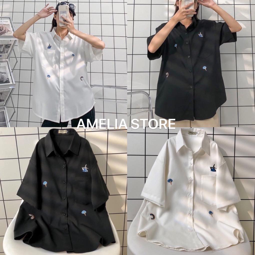 Sơ mi ngắn tay họa tiết unisex, sơ mi tay lỡ unisex, sơ mi hàn quốc, AMELIA, sơ mi đi học, sơ mi học sinh, sơ mi trắng, sơ mi đen, sơ mi cộc tay, sơ mi unisex from rộng, sơ mi nữ, sơ mi from rộng, sơ mi kiểu