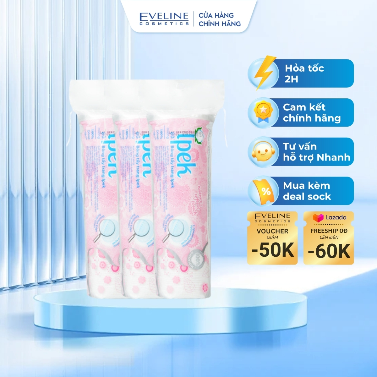 Combo 3 bông tẩy trang Ipek 80 miếng/bịch chính hãng