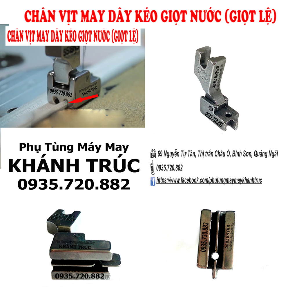Chân vịt may dây kéo giọt nước - giọt lệ, tiêu, ẩn máy may 1kim công nghiệp