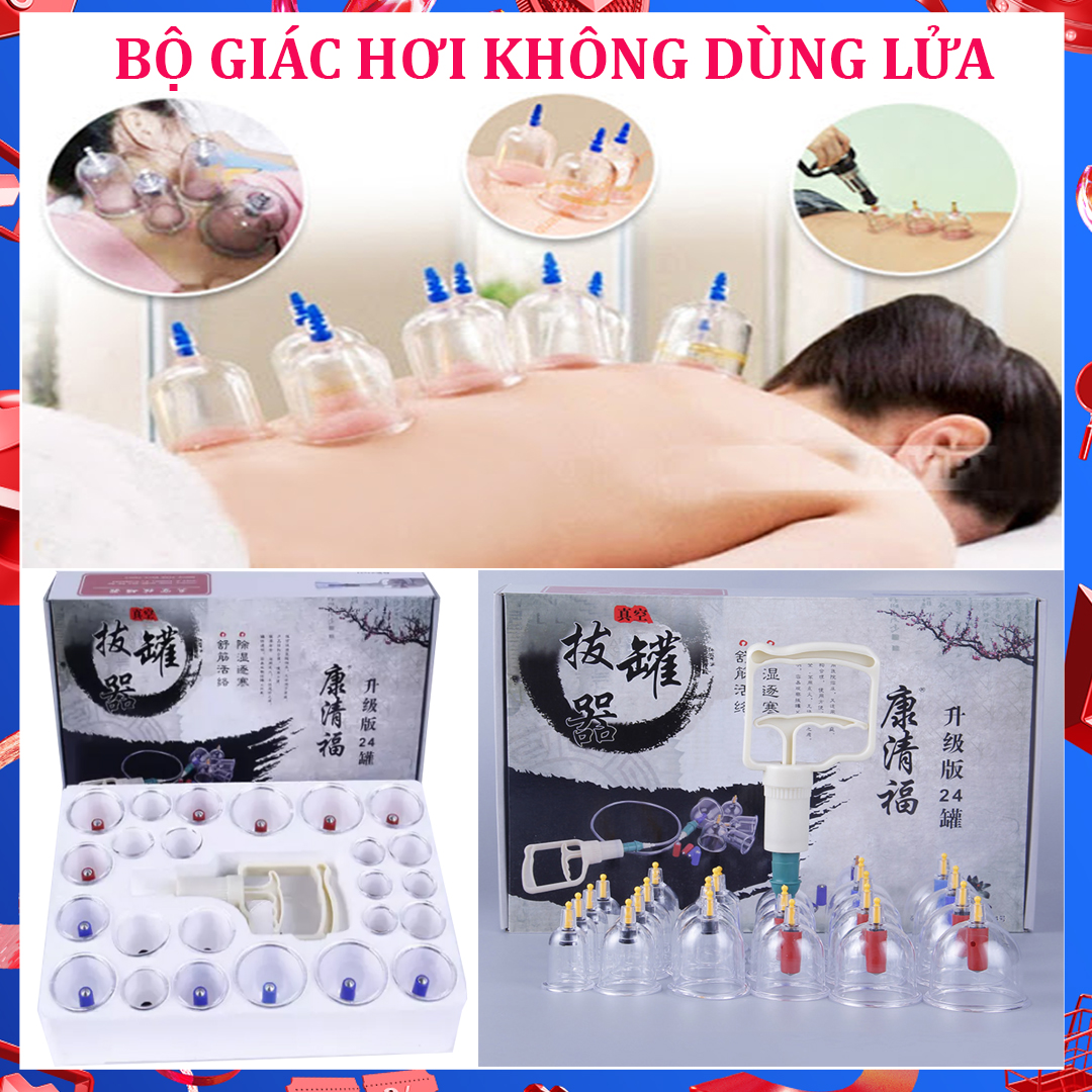 Giác Hơi Cao Cấp Không Dùng Lửa Hot 2020 - Có 24 cốc - Giúp Loại Bỏ Độc Tố Trong Cơ Thể, Kích Thích Tuần Hoàn Máu, Giảm đau lưng - Bộ giác hơi không dùng lửa - More2love