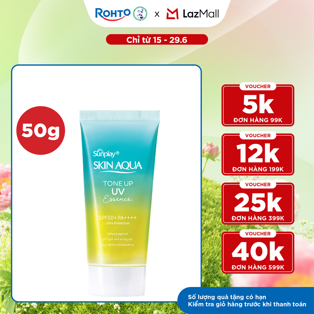 Kem chống nắng nâng tông Skin Aqua Tone up  Mint Green cho da trắng có khuyết điểm đỏ, dạng tinh chất Sunplay Skin Aqua Tone Up UV Essence Mint Green SPF 50+ PA++++ 50g