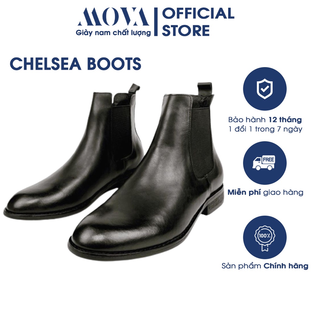 Giày nam cao cổ Chelsea Boots mũi tròn - giày Chelsea Boot nam da bò đế gỗ giúp tăng chiều cao giành cho nam
