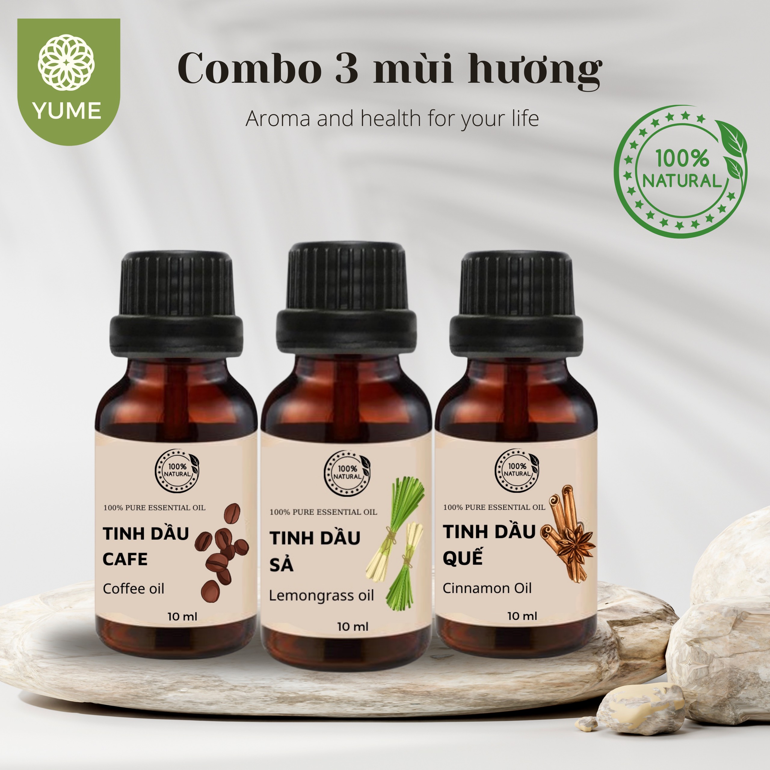 Combo 3 lọ tinh dầu cao cấp hương sả quế cà phê tinh dầu máy xông tinh dầu thơm