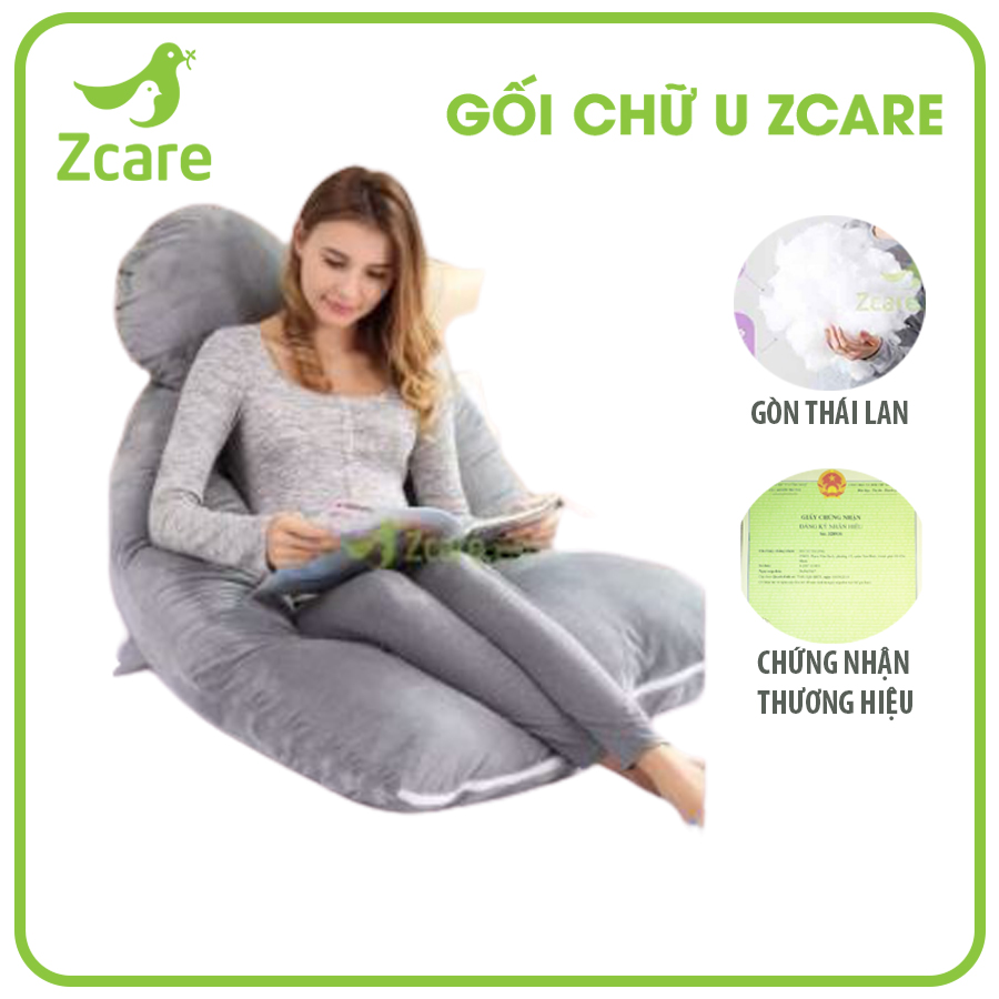 Gối ôm bà bầu chính hãng zcare nhung xám