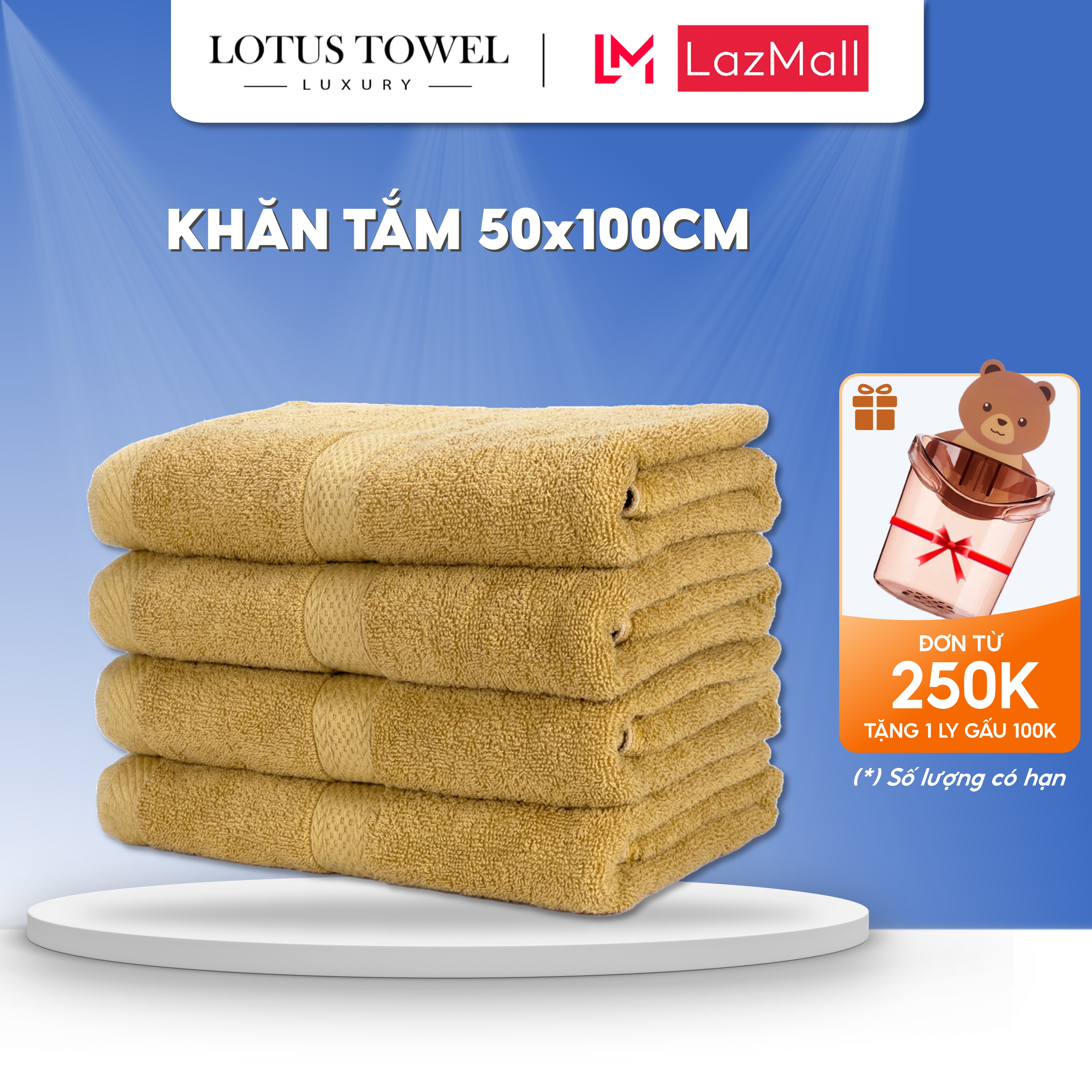 Khăn Tắm LOTUS TOWEL 50x100cm 100% Cotton Cao Cấp Mềm Mịn, Thấm Hút, Không Ra Màu