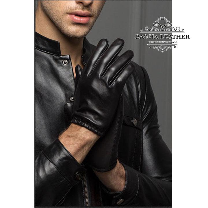 Bao tay da BHY8805 Găng tay nam da cừu bó chun, ộm tay, thật tay, cảm ứng điện thoại, lót vải