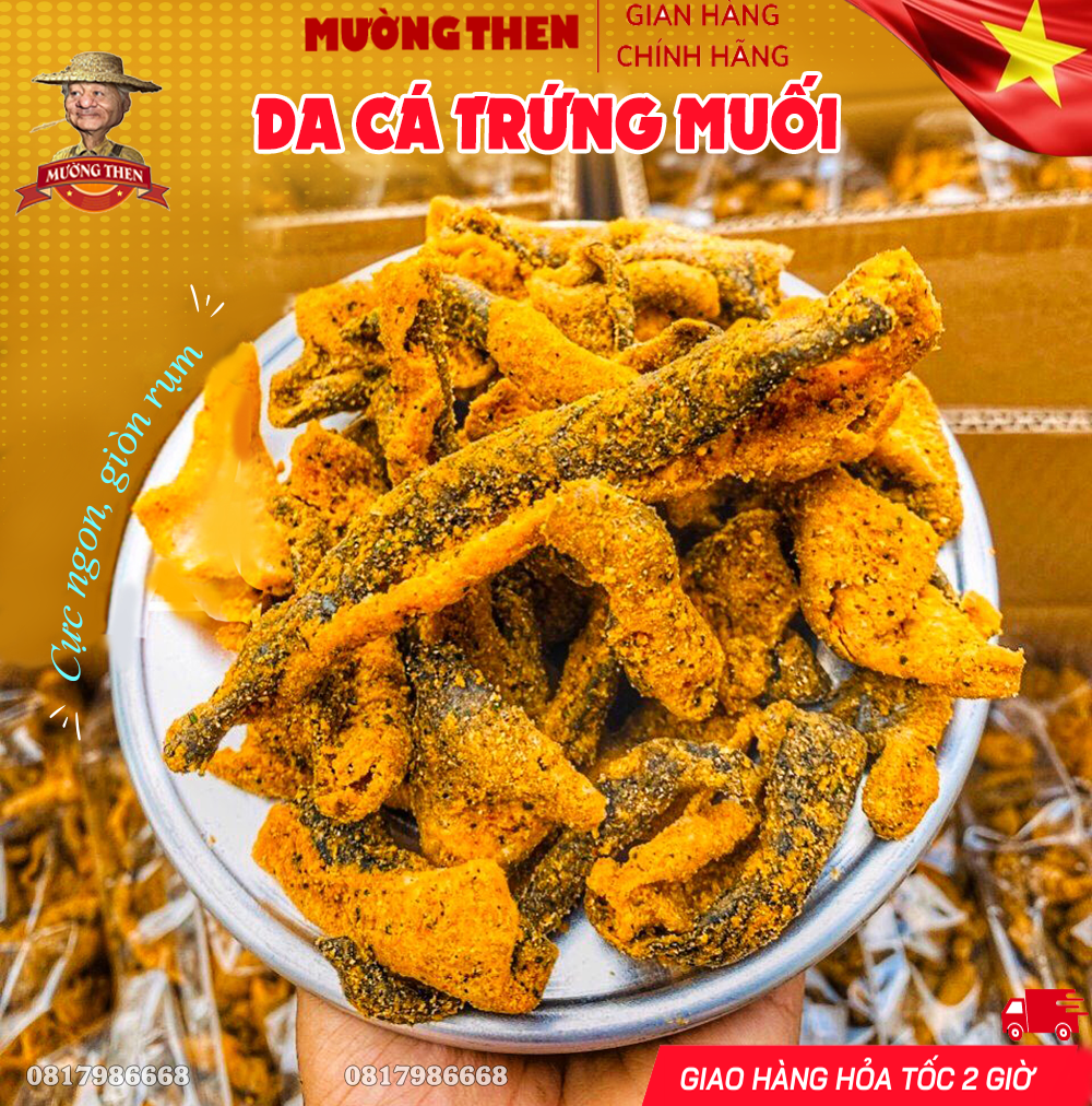 Da cá vị trứng muối giòn tan 200g, đồ ăn vặt da cá lắc trứng muối mường then food siêu ngon