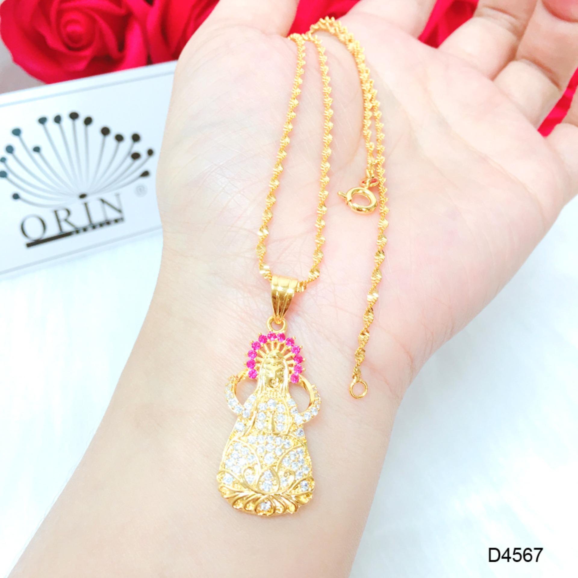 Day chuyền dạng xoắn mặt Phật Quan Âm đính đá bền màu thiết kế cao cấp Orin D4567 - Long Tien