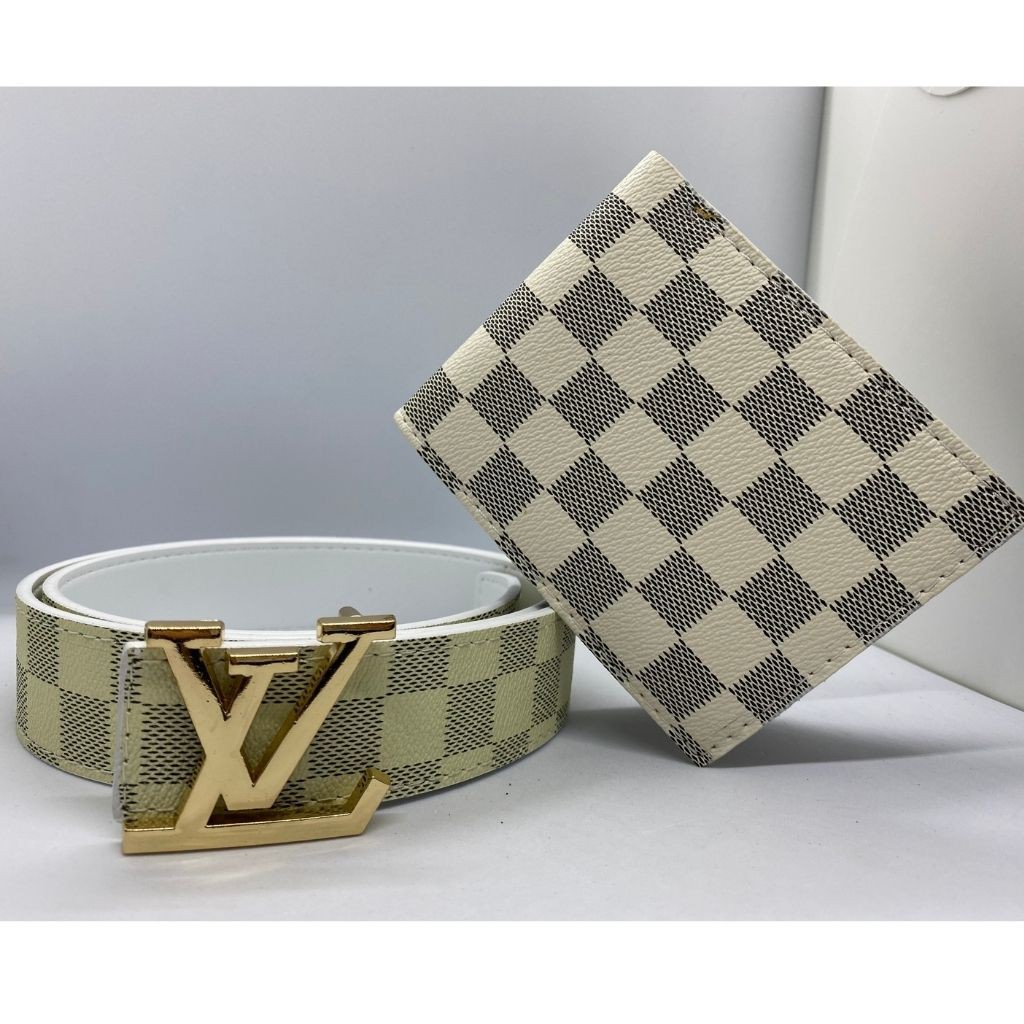 COMBO Thắt Lưng/Dây Nịt + Ví Da Nam Cao Cấp Kẻ Caro Màu Trắng HOT HIT 2020