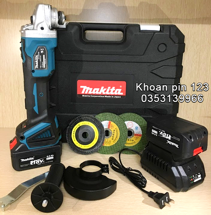 Máy cắt, máy mài pin Makita không chổi than tem đúc 2 pin hàng loại 1