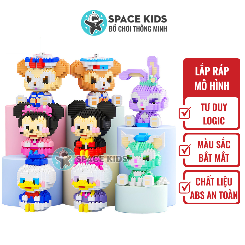 Đồ chơi lắp ráp mô hình 3d hoạt hình Disney Mickey, Donald, gấu hồng Lotso chất liệu ABS cho trẻ em, mô hình building block