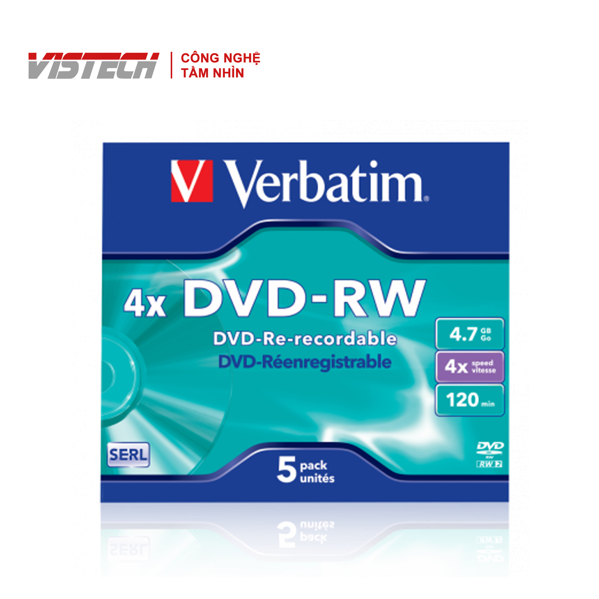 Đĩa verbatim dvd-rw 4.7gb 4x 5pk jc