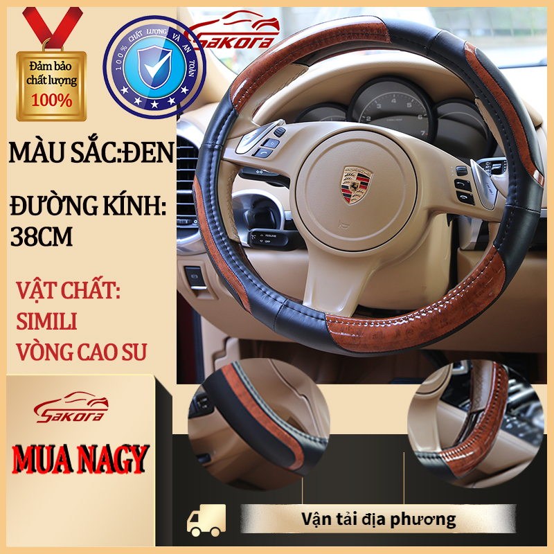 [HCM]Sakora Bọc vô lăng ô tô Da nhân tạo lõi cao su tự nhiên MZ38 -Size M - cho xe từ 5 đến 7 chỗ（đen）