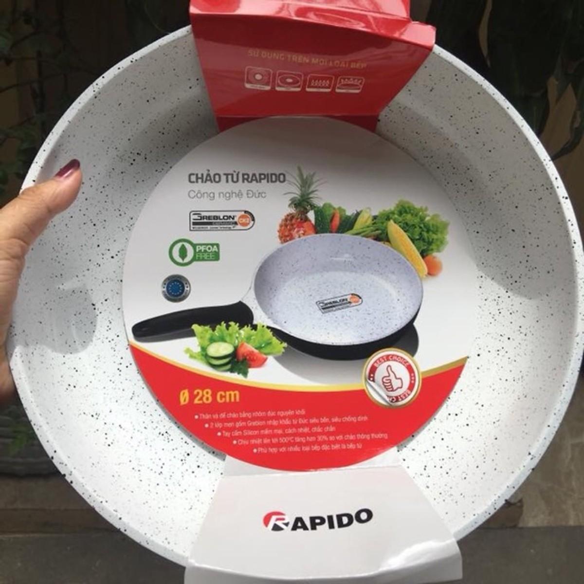 Chảo từ chống dính cao cấp Rapido, Nước men gốm của Đức dùng được các loại bếp (size:20, 24,28)cm