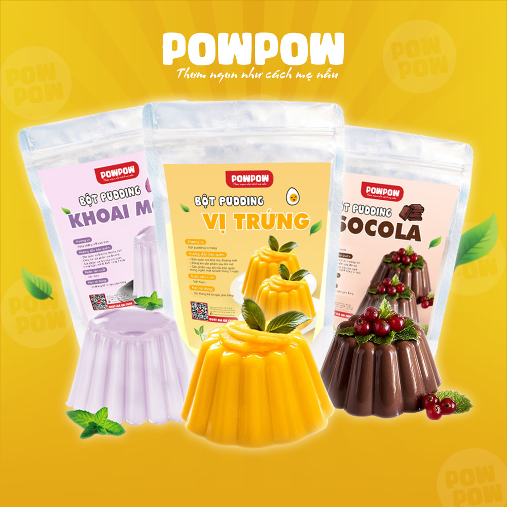 Bột pudding pha trà sữa 100g vị Trứng Khoai môn Socola POWPOW mềm dẻo thơm ngon