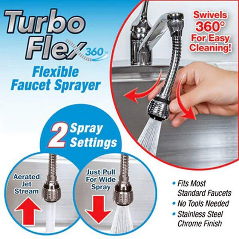 Đầu Vòi Xịt Nước Tăng Áp Cho Vòi Bồn Rửa Turbo Flex 360 Mới- Đầu vòi phun nước áp lực cao,đầu vòi rửa chén tăng áp - Đầu nối vòi rửa bát tăng áp xoay 360 độ