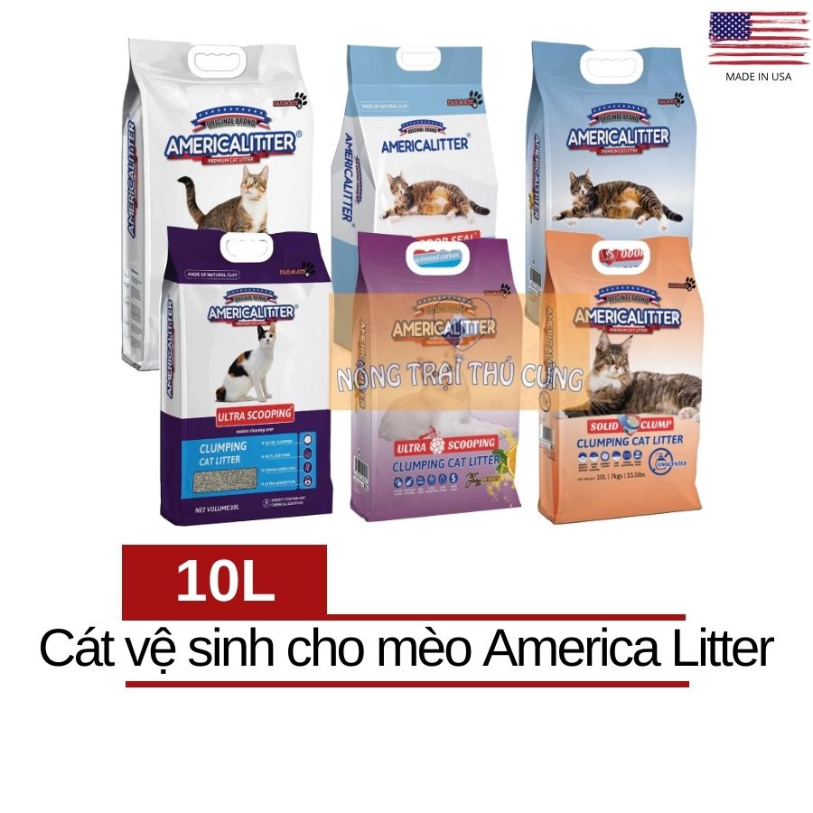 Cát vệ sinh cho mèo america litter 10l không bụi siêu khử mùi, siêu vón -