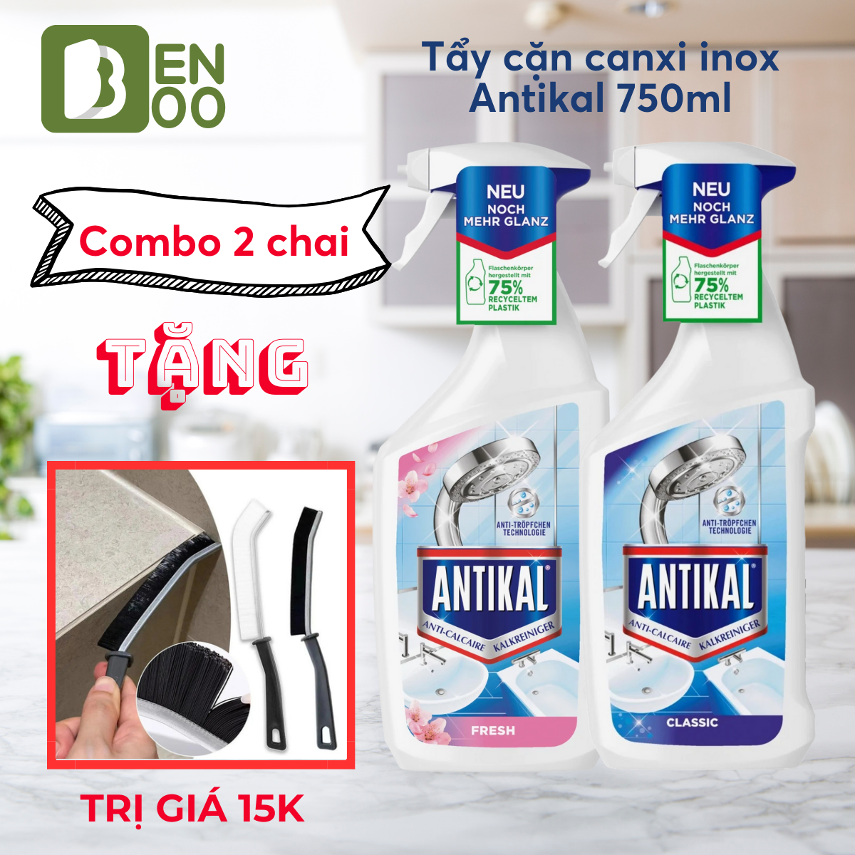Chai xịt tẩy rửa Vệ sinh cặn bám inox, Tẩy cặn canxi vòi rửa, vòi sen ANTIKAL Hàng nhập khẩu Đức 750ml