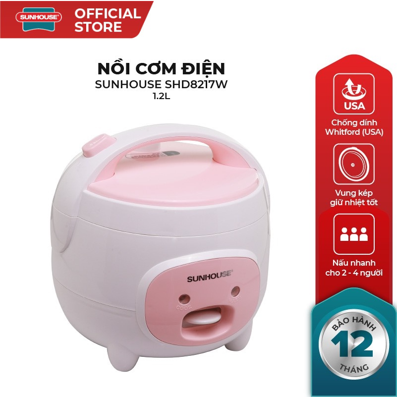 Nồi cơm điện 1.2l sunhouse shd8217w , cơm ngon , nấu nhanh , chống dính mỹ .