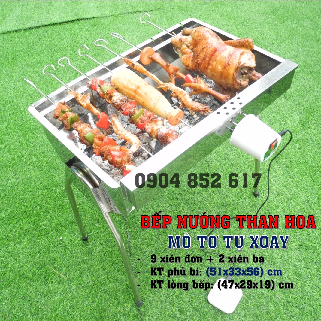 Bếp nướng than hoa TỰ XOAY, Quay cả con chim, gà, cá, sườn (THIẾT KẾ MỚI ĐỘC QUYỀN)